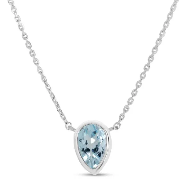 14K White Gold Pear Aquamarine Birthstone Necklace Ambassador Diamond Jewelers Tucson, AZ