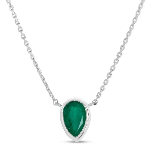 14K White Gold Pear Emerald Birthstone Necklace Ambassador Diamond Jewelers Tucson, AZ