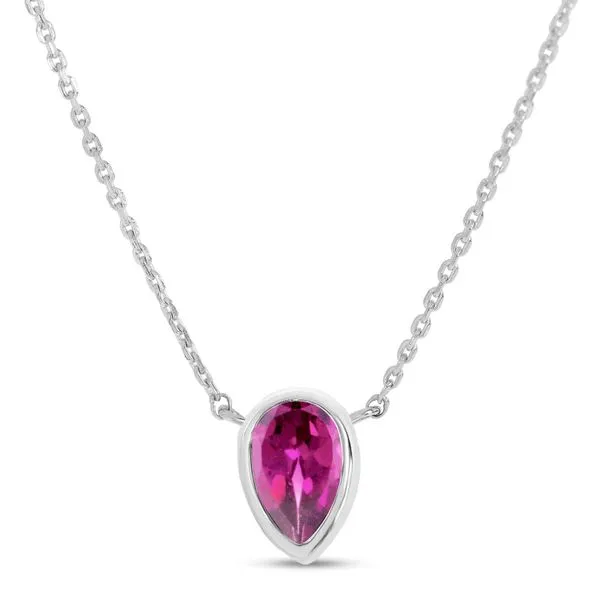 14K White Gold Pear Rhodalite Garnet Birthstone Necklace Ambassador Diamond Jewelers Tucson, AZ
