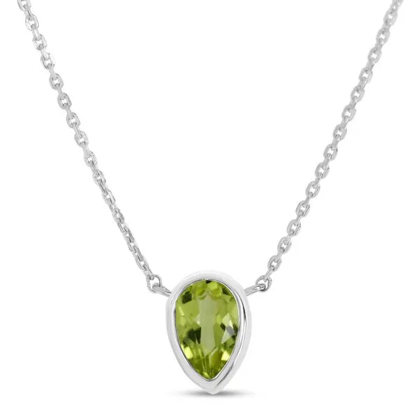 14K White Gold Pear Peridot Birthstone Necklace Ambassador Diamond Jewelers Tucson, AZ