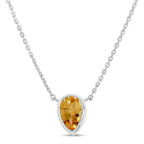 14K White Gold Pear Citrine Birthstone Necklace Ambassador Diamond Jewelers Tucson, AZ
