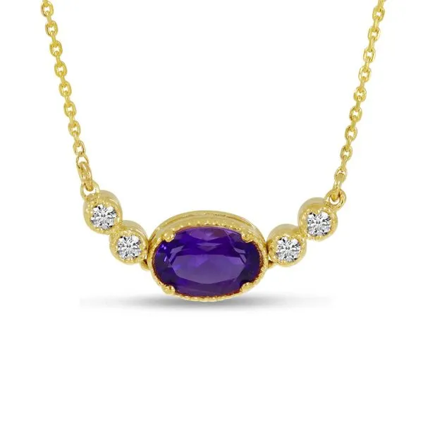 14K Yellow Gold Oval Amethyst Birthstone Millgrain Necklace Ambassador Diamond Jewelers Tucson, AZ