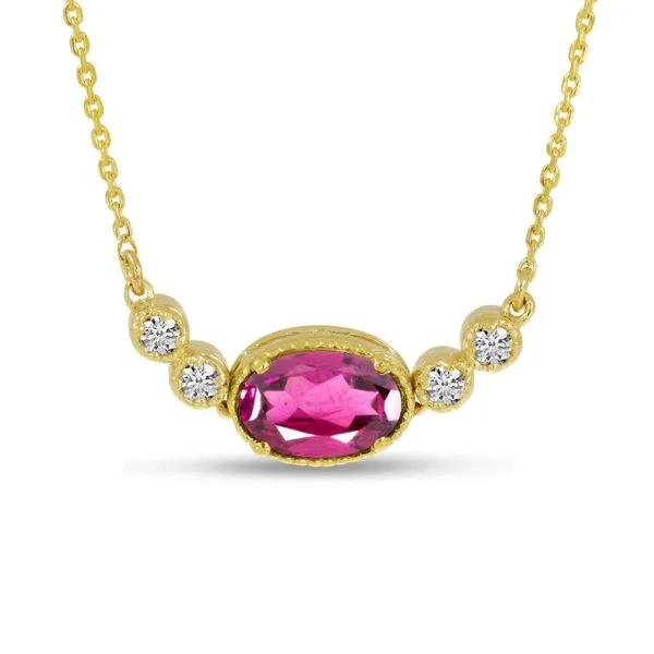 14K Yellow Gold Oval Rhodalite Garnet Birthstone Millgrain Necklace Ambassador Diamond Jewelers Tucson, AZ