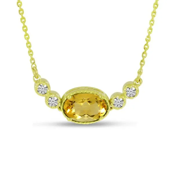 14K Yellow Gold Oval Citrine Birthstone Millgrain Necklace Ambassador Diamond Jewelers Tucson, AZ