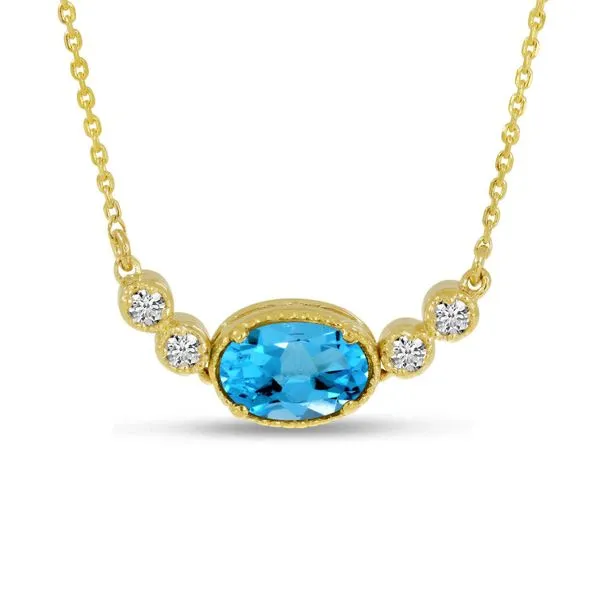 14K Yellow Gold Oval Blue Topaz  Birthstone Millgrain Necklace Ambassador Diamond Jewelers Tucson, AZ