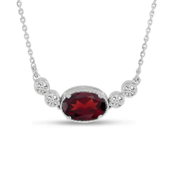14K White Gold Oval Garnet Birthstone Millgrain Necklace Ambassador Diamond Jewelers Tucson, AZ
