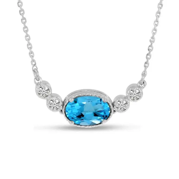 14K White Gold Oval Blue Topaz Birthstone Millgrain Necklace Ambassador Diamond Jewelers Tucson, AZ
