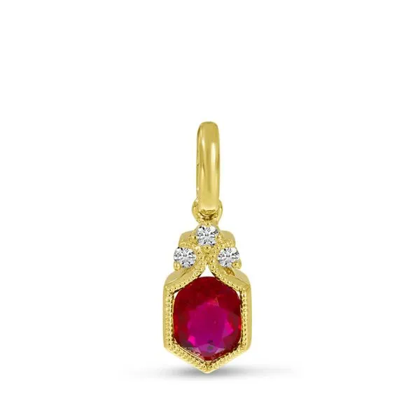 14K Yellow Gold Ruby and Diamond Hexagon Millgrain Pendant Ambassador Diamond Jewelers Tucson, AZ