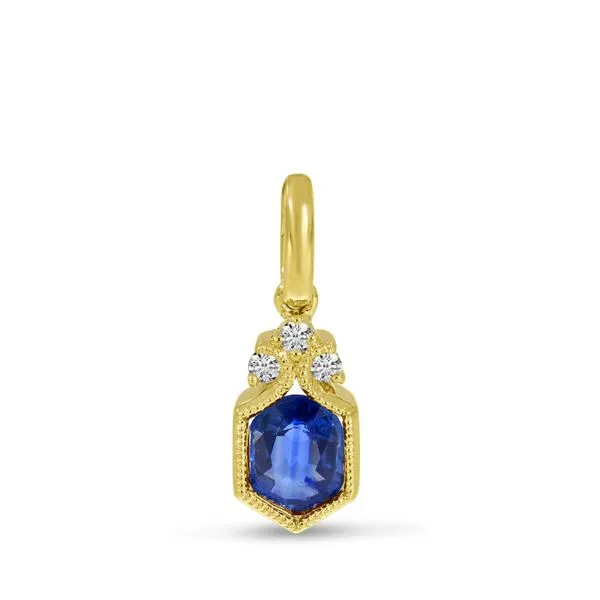 14K Yellow Gold Sapphire and Diamond Hexagon Millgrain Pendant Ambassador Diamond Jewelers Tucson, AZ