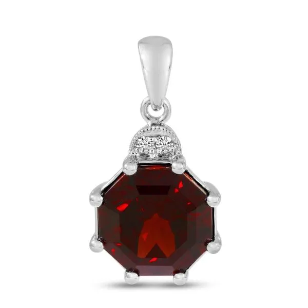 14K White Gold Octagon Garnet and Diamond Pendant Ambassador Diamond Jewelers Tucson, AZ
