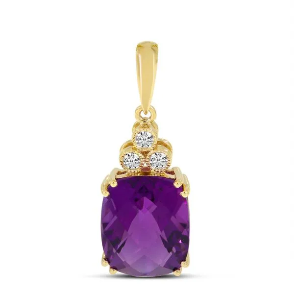14K Yellow Gold Cushion Amethyst and Diamond Pendant Clater Jewelers Louisville, KY