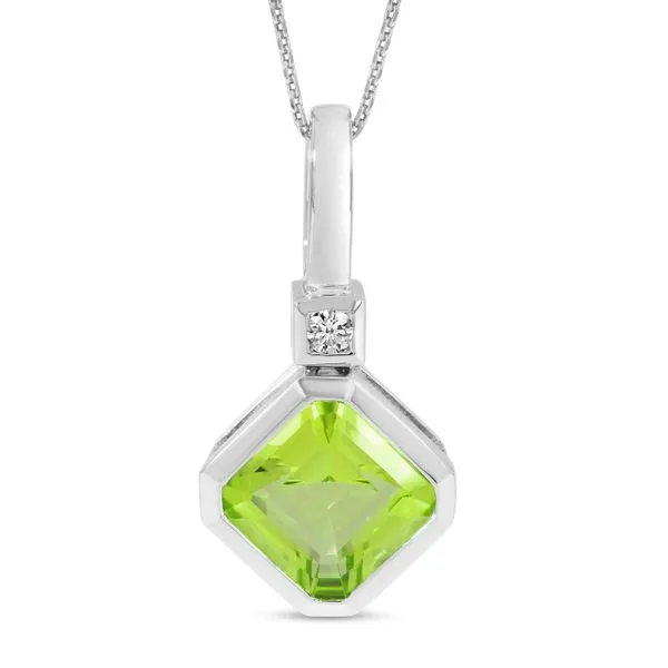 14K White Gold Peridot Octagon & Diamond Pendant J. Meredith Jewelers Delafield, WI