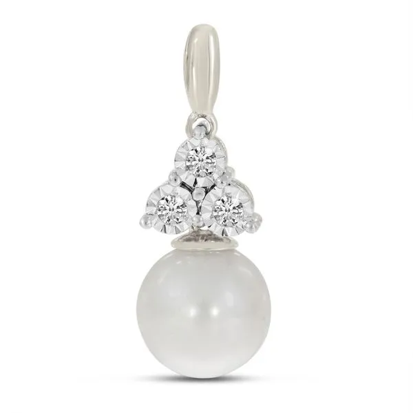 14K White Gold Pearl and Diamond Triangle Pendant Ambassador Diamond Jewelers Tucson, AZ