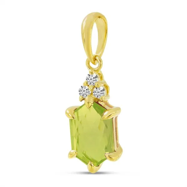 14K Yellow Gold Hexagon Peridot and Diamond Pendant Image 2 Ambassador Diamond Jewelers Tucson, AZ