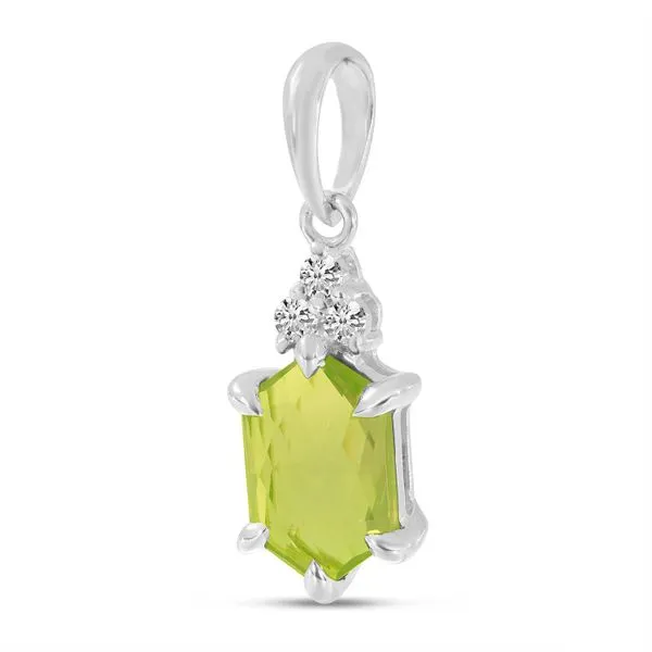 14K White Gold Hexagon Peridot and Diamond Pendant Image 2 Dahlkemper's Jewelry Connection Erie, PA