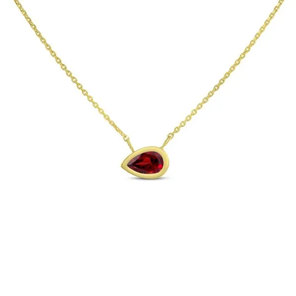 14K Yellow Gold Pear Garnet East to West Birthstone Necklace Ambassador Diamond Jewelers Tucson, AZ