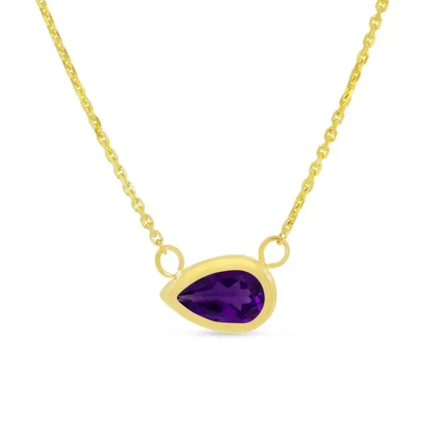 14K Yellow Gold Pear Amethyst East to West Birthstone Necklace Ambassador Diamond Jewelers Tucson, AZ