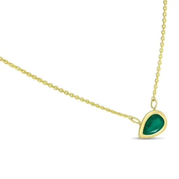 14K Yellow Gold Pear Emerald East to West Birthstone Necklace Image 2 Ambassador Diamond Jewelers Tucson, AZ