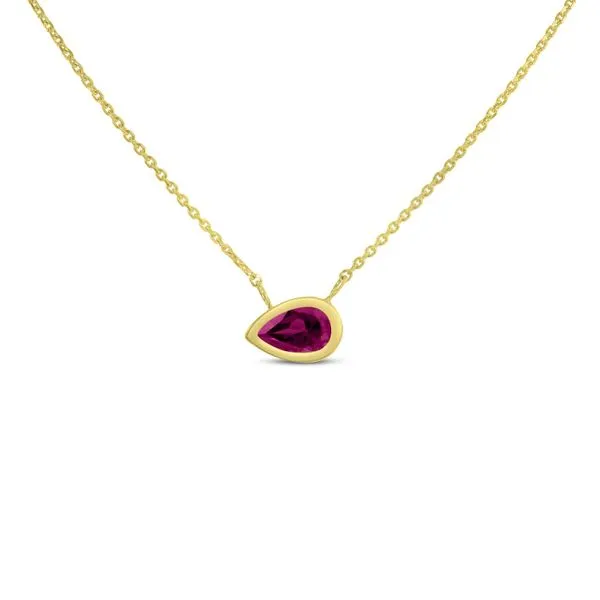 14K Yellow Gold Pear Rhodalite Garnet East to West Birthstone Necklace Ambassador Diamond Jewelers Tucson, AZ