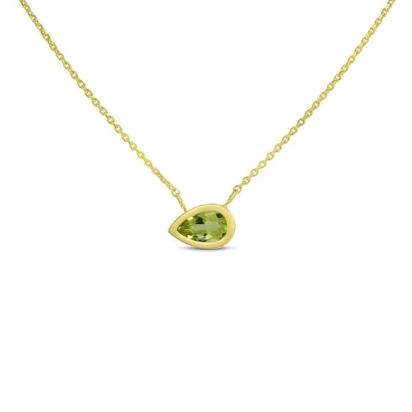 14K Yellow Gold Pear Peridot East to West Birthstone Necklace Ambassador Diamond Jewelers Tucson, AZ