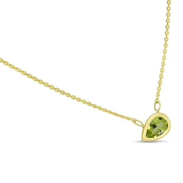 14K Yellow Gold Pear Peridot East to West Birthstone Necklace Image 2 Ambassador Diamond Jewelers Tucson, AZ