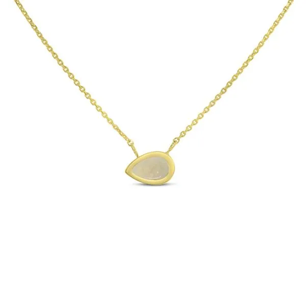 14K Yellow Gold Pear Opal East to West Birthstone Necklace Davidson Jewelers East Moline, IL