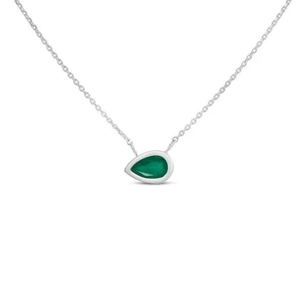 14K White Gold Pear Emerald East to West Birthstone Necklace Ambassador Diamond Jewelers Tucson, AZ