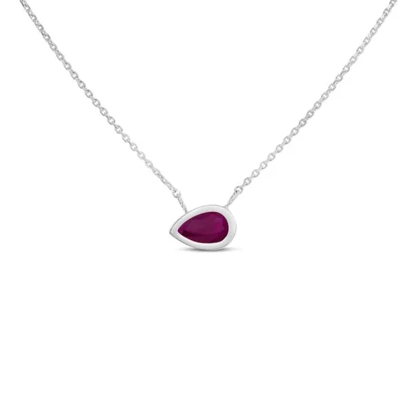 14K Yellow Gold Pear Ruby East to West Birthstone Necklace Ambassador Diamond Jewelers Tucson, AZ