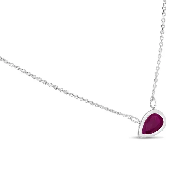 14K Yellow Gold Pear Ruby East to West Birthstone Necklace Image 2 The Jewelry Source El Segundo, CA