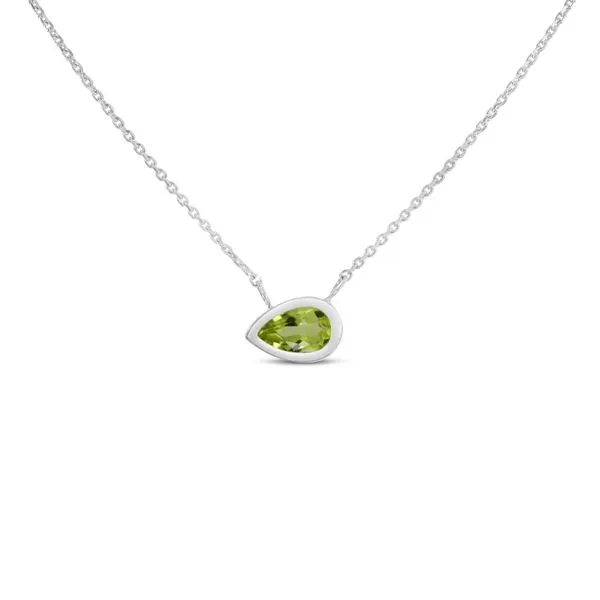 14K White Gold Pear Peridot East to West Birthstone Necklace Ambassador Diamond Jewelers Tucson, AZ
