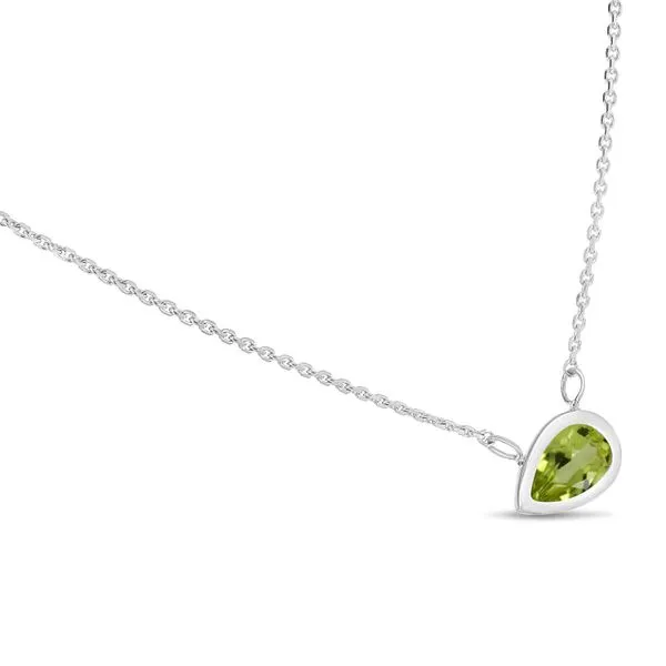 14K White Gold Pear Peridot East to West Birthstone Necklace Image 2 Ambassador Diamond Jewelers Tucson, AZ