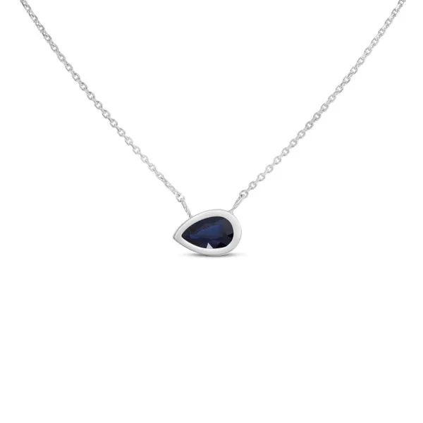14K White Gold Pear Sapphire East to West Birthstone Necklace Ambassador Diamond Jewelers Tucson, AZ