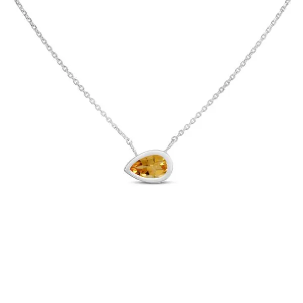 14K White Gold Pear Citrine East to West Birthstone Necklace Ambassador Diamond Jewelers Tucson, AZ