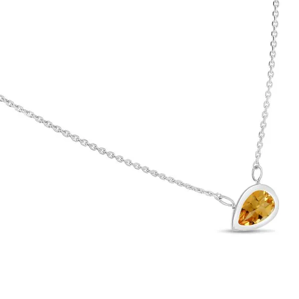 14K White Gold Pear Citrine East to West Birthstone Necklace Image 2 Ambassador Diamond Jewelers Tucson, AZ