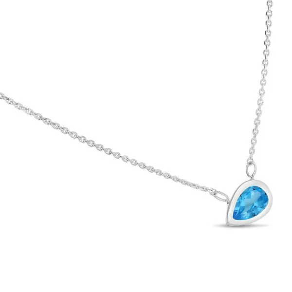 14K White Gold Pear Blue Topaz East to West Birthstone Necklace Image 2 Clater Jewelers Louisville, KY