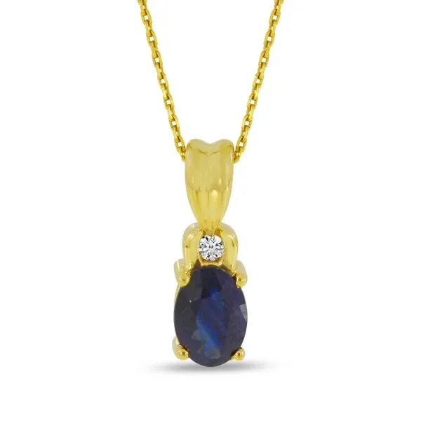 14K Yellow Gold Oval Sapphire & Diamond Precious Pendant Image 3 Ambassador Diamond Jewelers Tucson, AZ