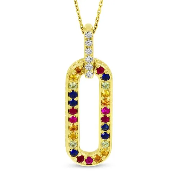 14K Yellow Gold Rainbow Sapphire & Diamond Link Pendant Image 3 Ambassador Diamond Jewelers Tucson, AZ