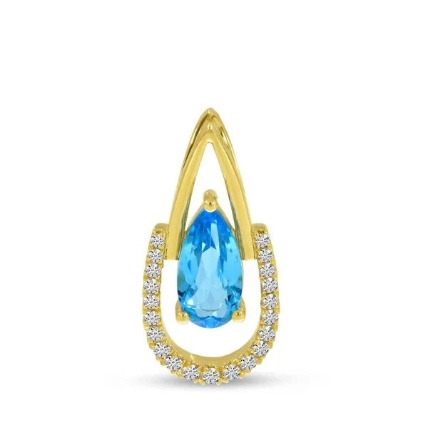 14K Yellow Gold Pear Blue Topaz with Half Diamond Halo Pendant Ambassador Diamond Jewelers Tucson, AZ