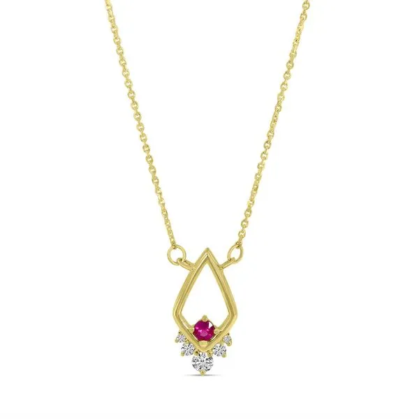 14K Yellow Gold Round Ruby and Diamond Triangle 18 inch Necklace Ambassador Diamond Jewelers Tucson, AZ