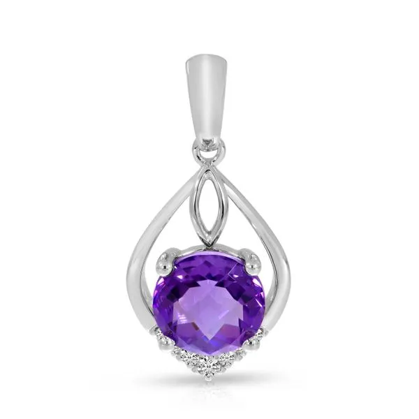 14K White Gold Round Amethyst and Diamond Pear Shape Pendant Ambassador Diamond Jewelers Tucson, AZ