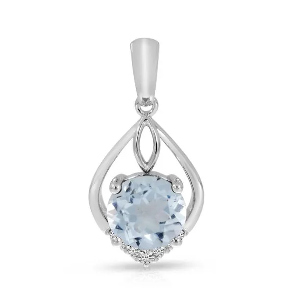 14K White Gold Round Aquamarine and Diamond Pendant The Jewelry Source El Segundo, CA