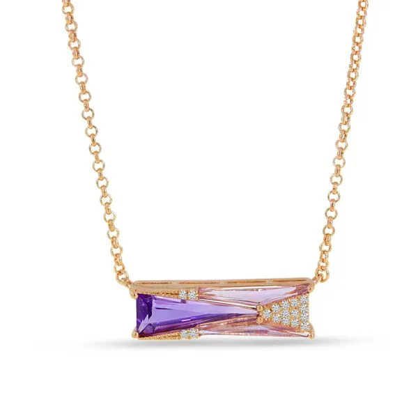 14K Rose Gold Double Geometric Trillion Amethyst and Diamond 18 inch Necklace Ambassador Diamond Jewelers Tucson, AZ