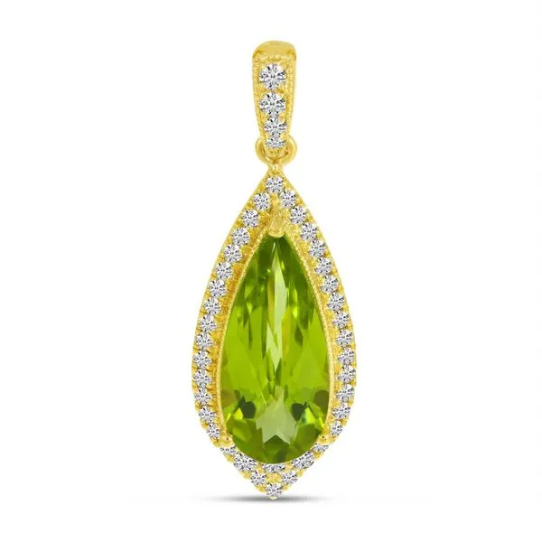 14K Yellow Gold Pear Peridot and Diamond Halo Pendant Ambassador Diamond Jewelers Tucson, AZ