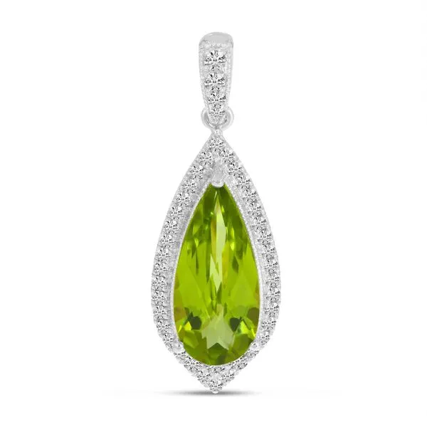 14K White Gold Pear Peridot and Diamond Halo Pendant J. Meredith Jewelers Delafield, WI