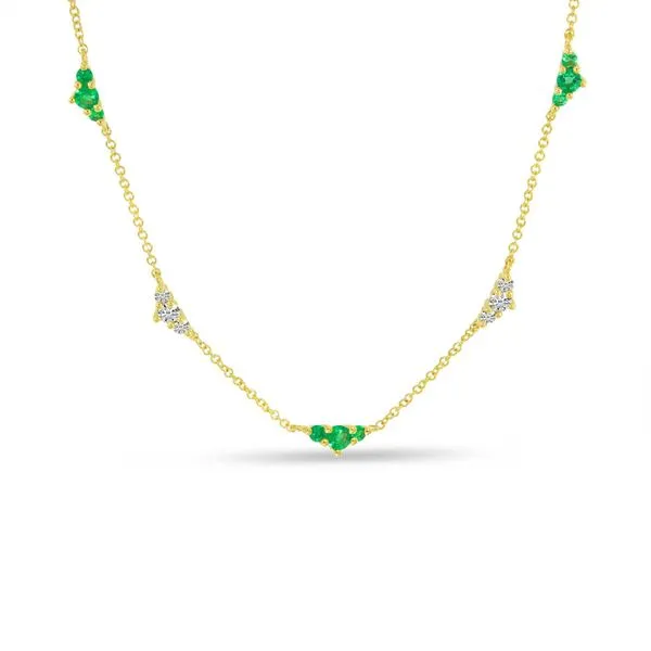 14K Yellow Gold Emerald and Diamond Alternating Stations Necklace Ambassador Diamond Jewelers Tucson, AZ