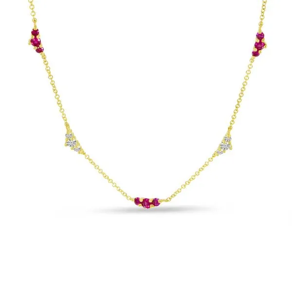 14K Yellow Gold Ruby and Diamond Alternating Stations Necklace Ambassador Diamond Jewelers Tucson, AZ