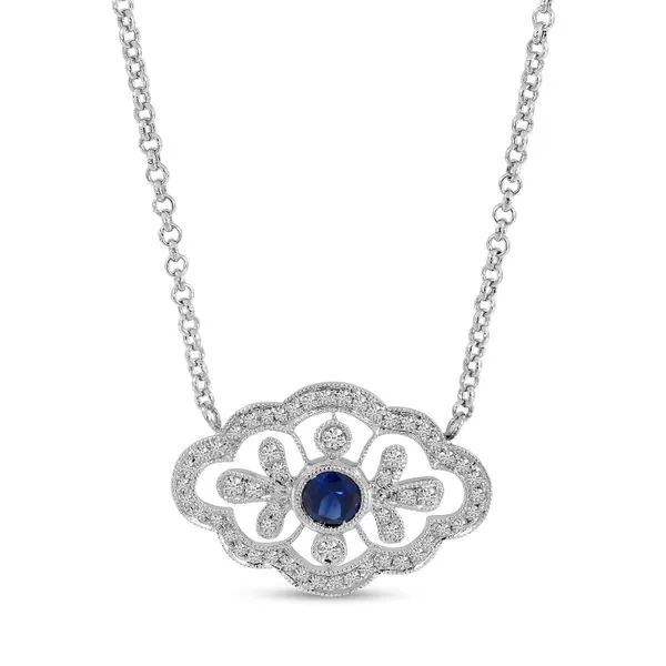 14K White Gold Sapphire & Diamond East 2 West Necklace Ambassador Diamond Jewelers Tucson, AZ