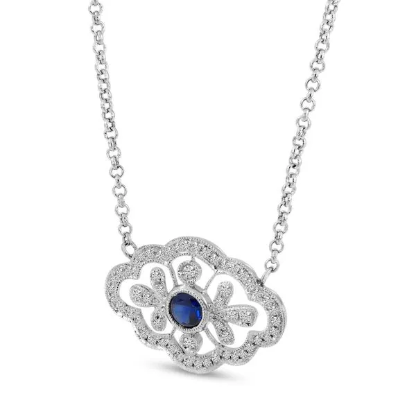 14K White Gold Sapphire & Diamond East 2 West Necklace Image 2 Ambassador Diamond Jewelers Tucson, AZ