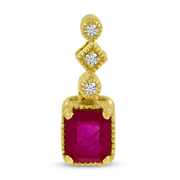 14K Yellow Gold Emerald Cut Ruby and Diamond Pendant Ambassador Diamond Jewelers Tucson, AZ