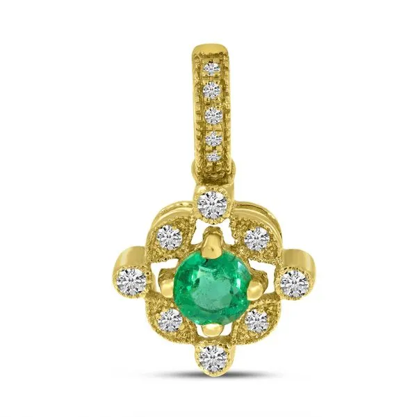 14K Yellow Gold Round Emerald and Diamond Pendant Ambassador Diamond Jewelers Tucson, AZ